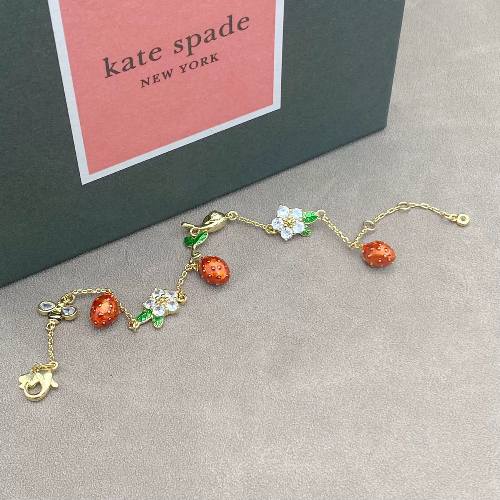 kate spade Enamel Pearl Flower Strawberry Metal Bracelet Necklace - Picture 3 of 6